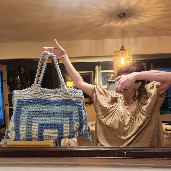 Antonello Tedde Woven Blue And White Large Tote Bag